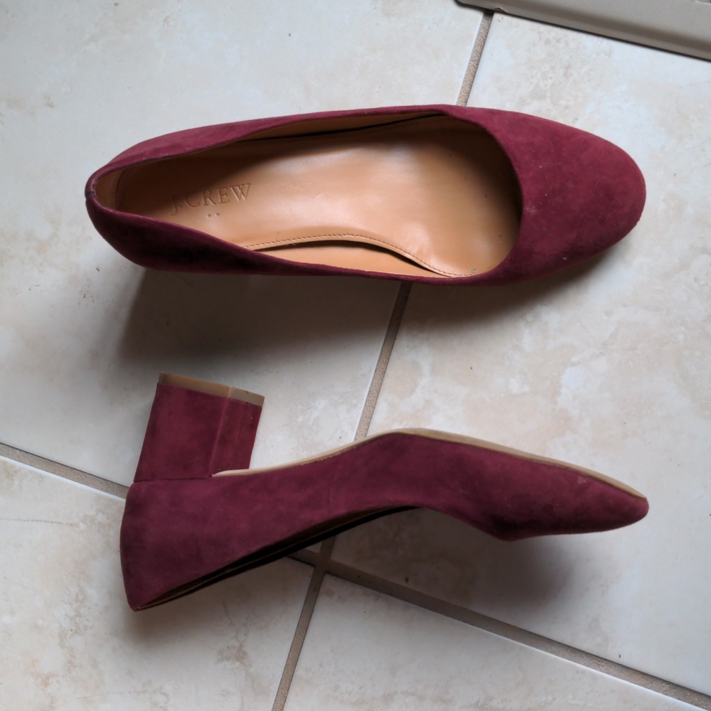 J.Crew Burgundy Suede Round Toe Block Heel